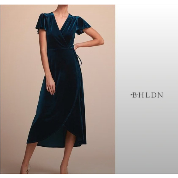 Bhldn Teal Thrive Velvet Wrap Midi 